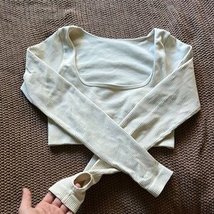 Cream Ribbed Long Sleeve Top